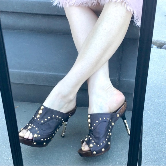 Gucci Shoes - GUCCI slides heels Stiletto gold STUDDED clogs 9.5